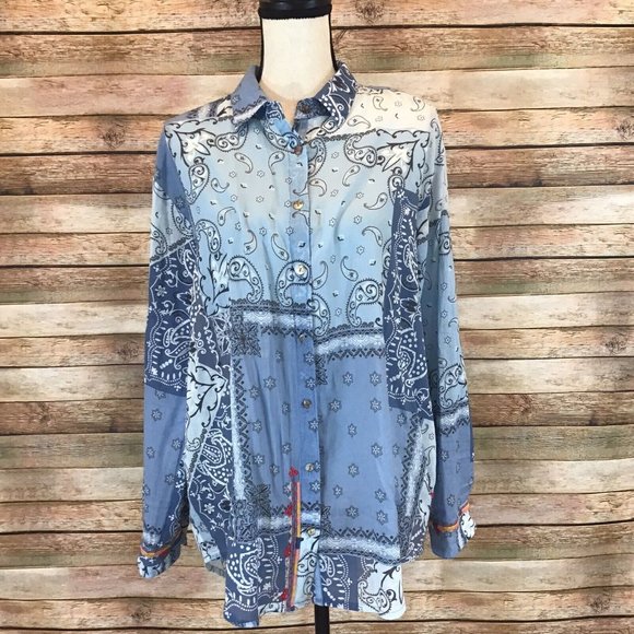 Johnny Was Workshop Womens Size M Medium Bandana Patchwork Button Down Bouse Top - Picture 2 of 6